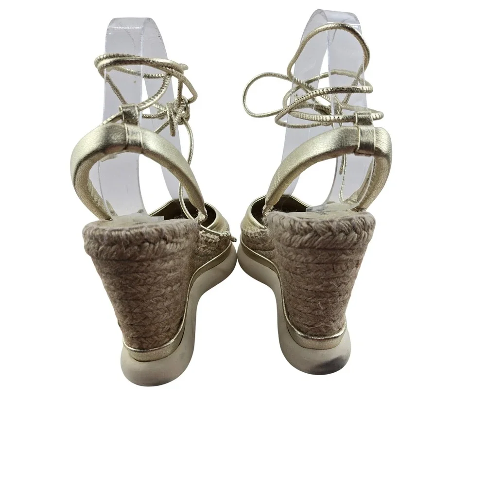Paloma Barcelo Gold Leather Lace Up Platform Wedge Espadrilles EU 38 US 7.5